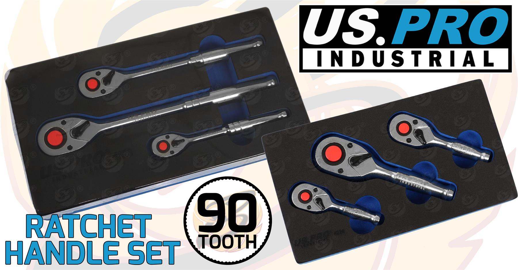 US PRO INDUSTRIAL 6PCS 1/4" & 3/8" & 1/2" DRIVE 90 TOOTH RATCHET HANDLES
