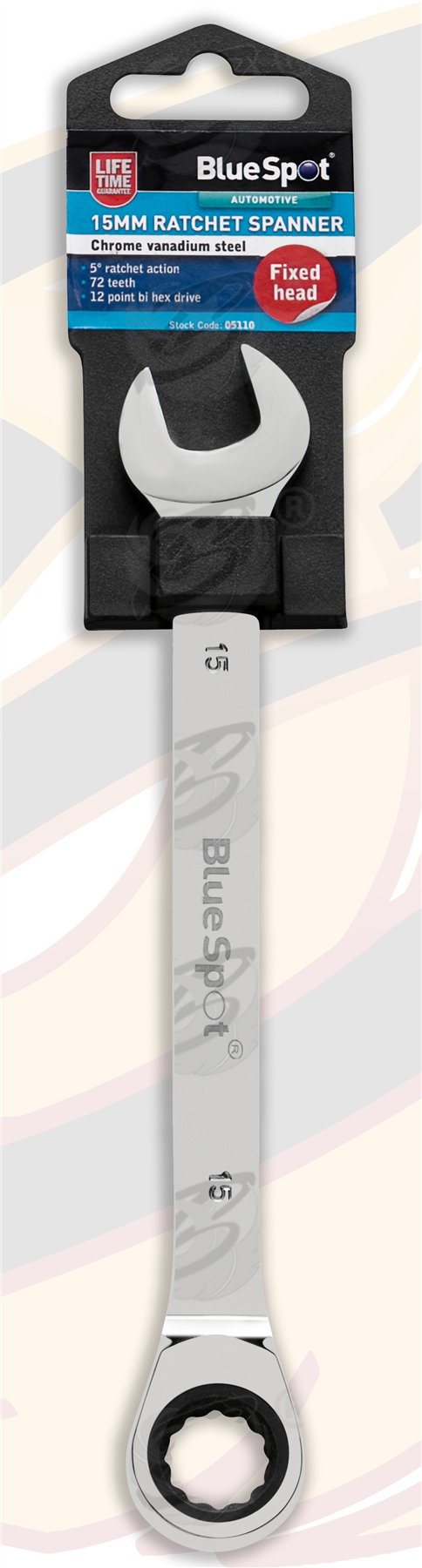 BlueSpot 15mm 72 Tooth Ratchet Spanner ( Single ) 05110