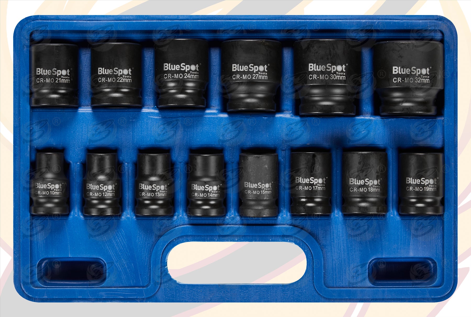 BLUESPOT 33PCS 1/2" DRIVE 6 POINT DEEP & SHALLOW IMPACT SOCKETS & EXTENSION BARS 10MM - 32MM
