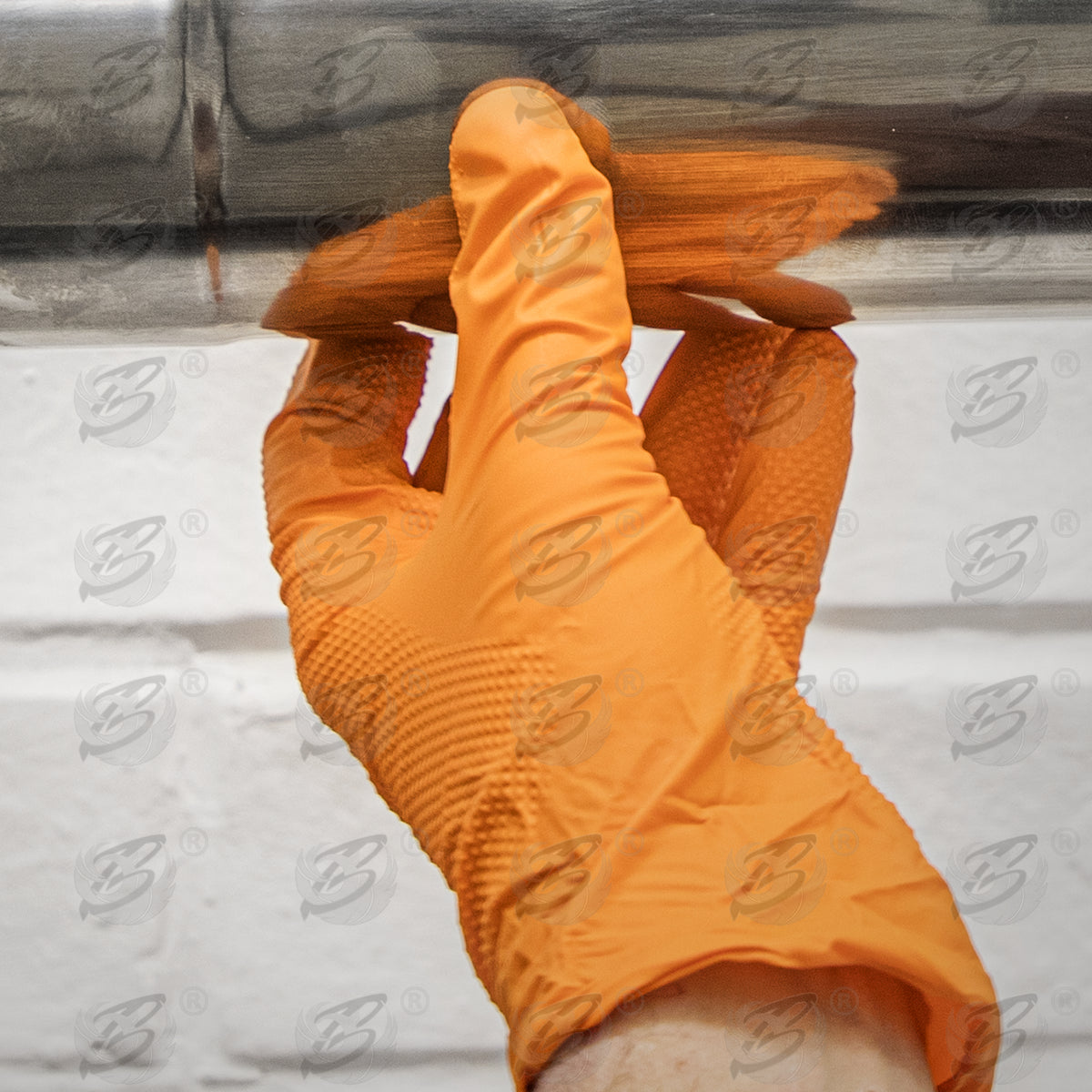ROCKHOLD HEAVY DUTY ORANGE 8 MIL NITRILE DIAMOND GRIP GLOVES ( MEDIUM - 200 GLOVES )