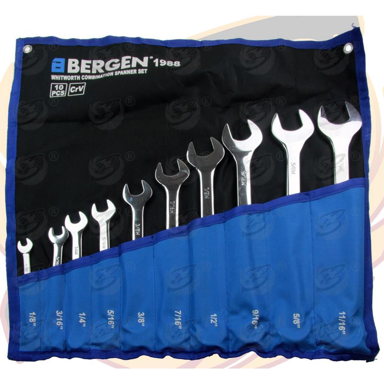 BERGEN 10PCS WHITWORTH COMBINATION SPANNERS 1/8" - 11/16"