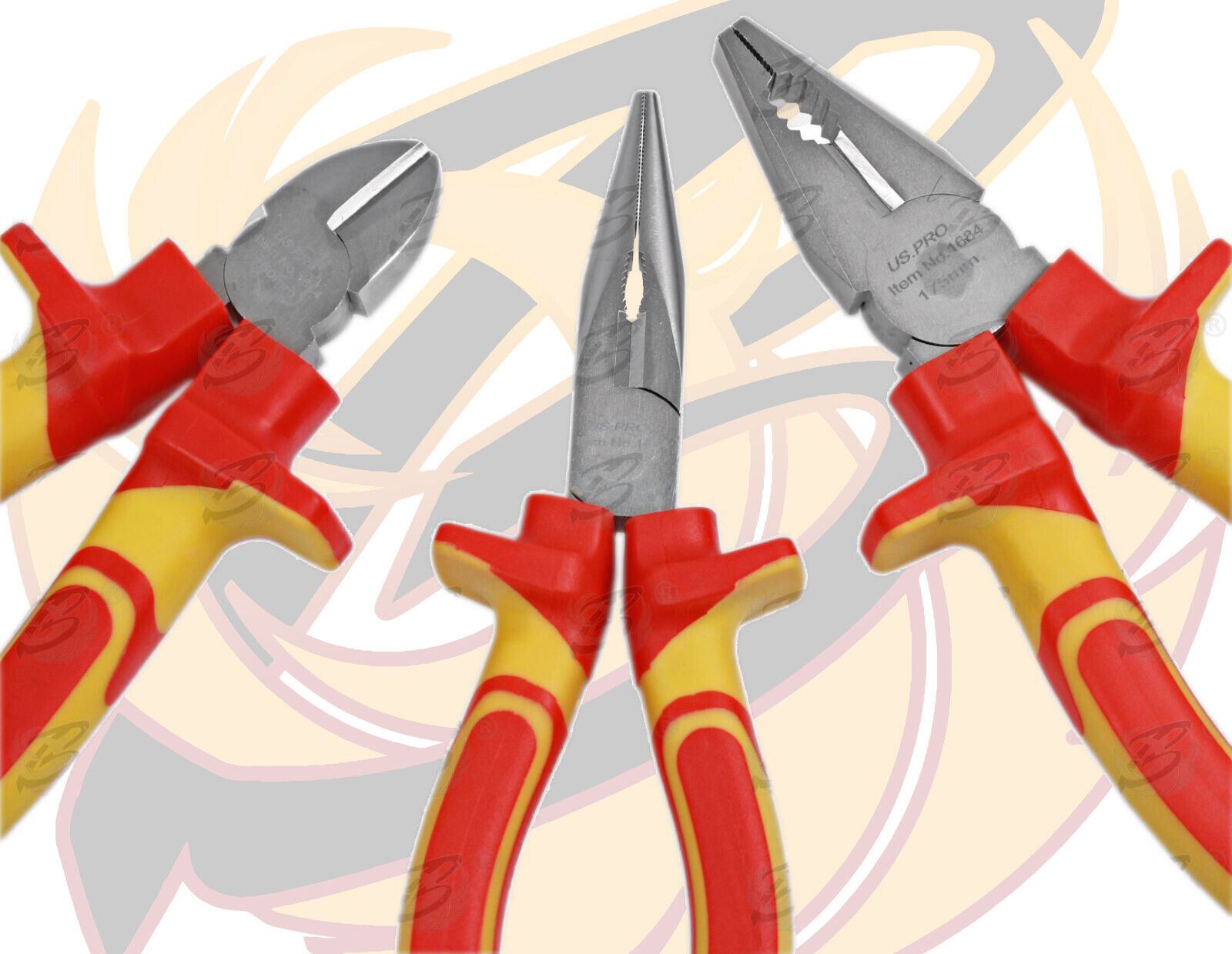 US Pro 3 Piece VDE Plier Set ( Combi - Cutters - Long Nose ) ( 1684 )