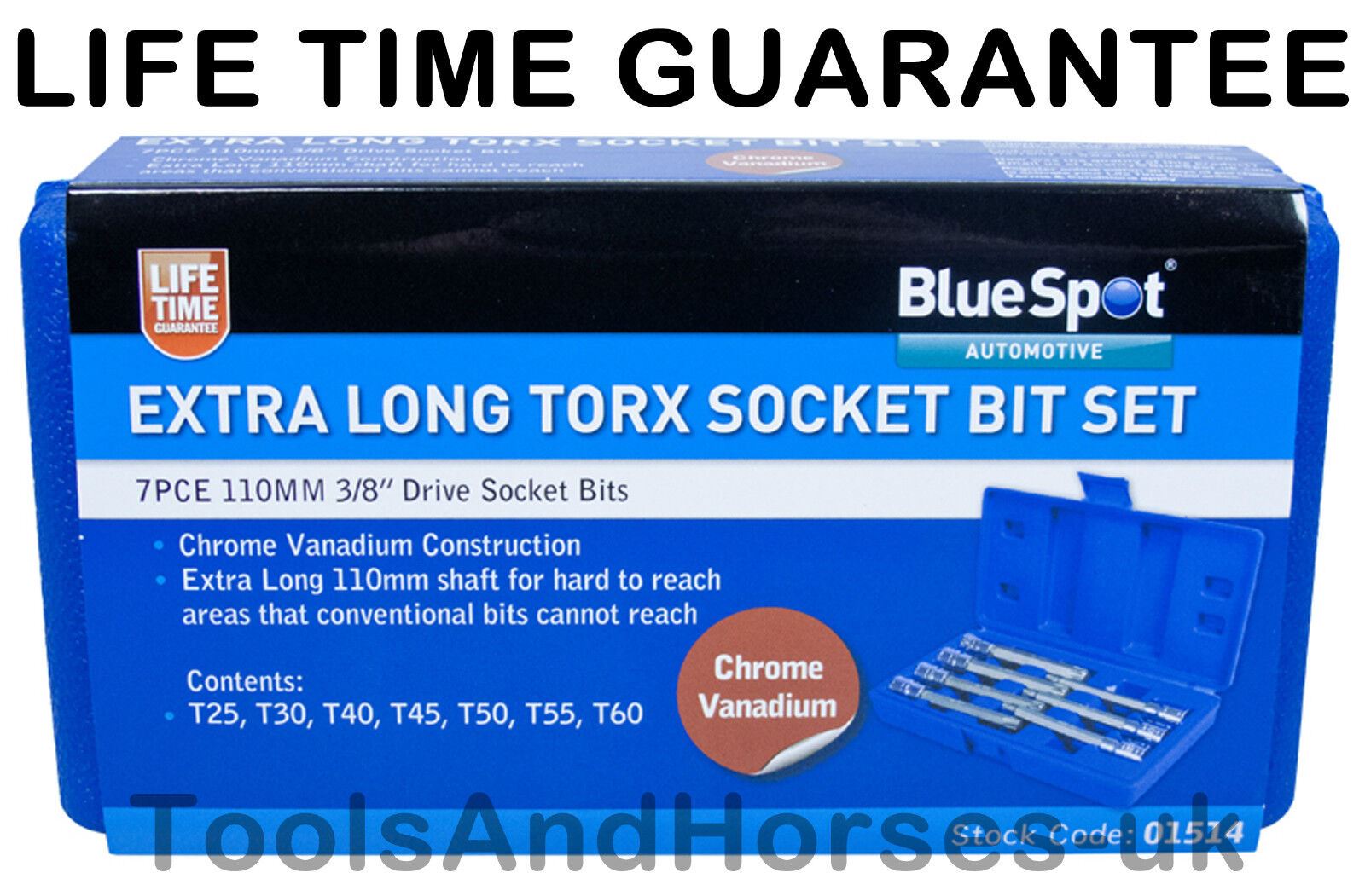 BLUESPOT 7PCS 3/8" DRIVE EXTRA LONG TORX BIT SOCKETS T25 - T60