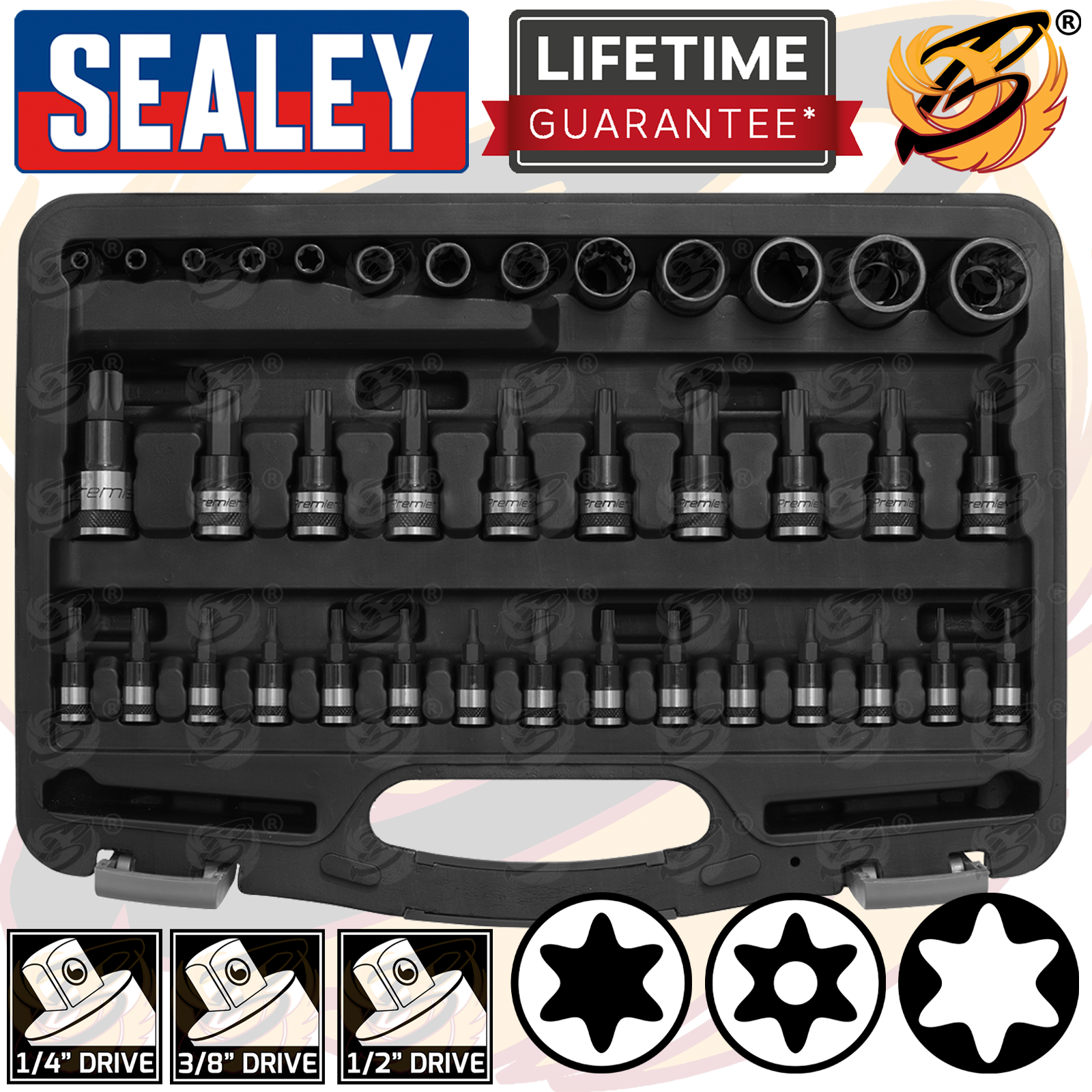 Sealey Premier Black Trx-Star* Socket & Security Socket Bit Set 1/4" & 3/8" & 1/2"Sq Drive 38 Piece ( AK6197B )