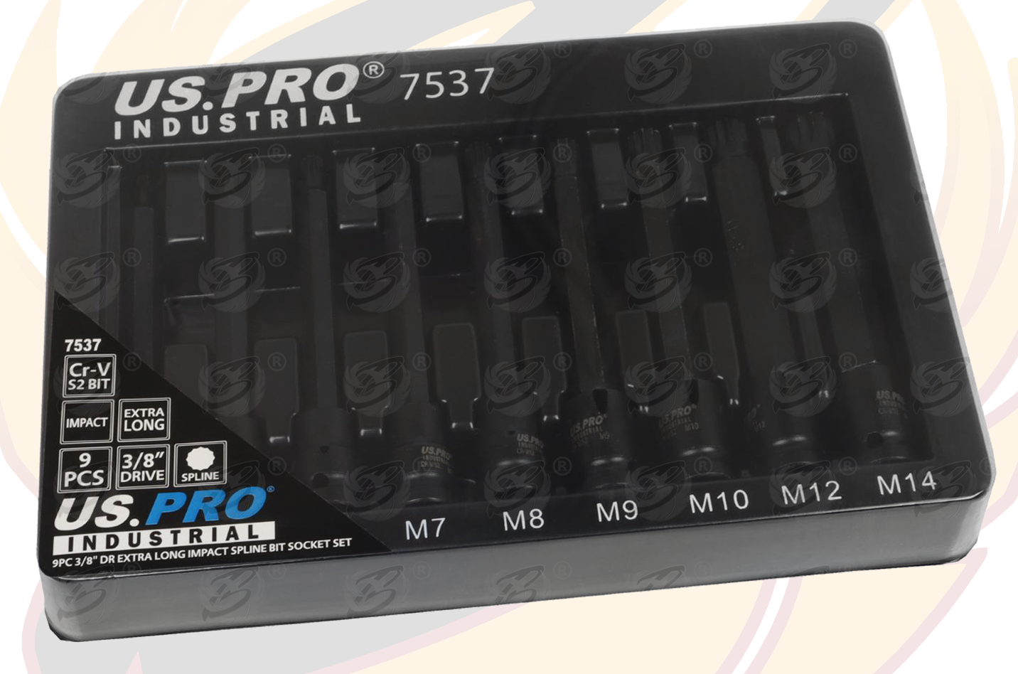 US Pro Industrial 9 Piece 3/8" Drive Extra Long Impact Spline Bit Sockets M4 - M14  7537