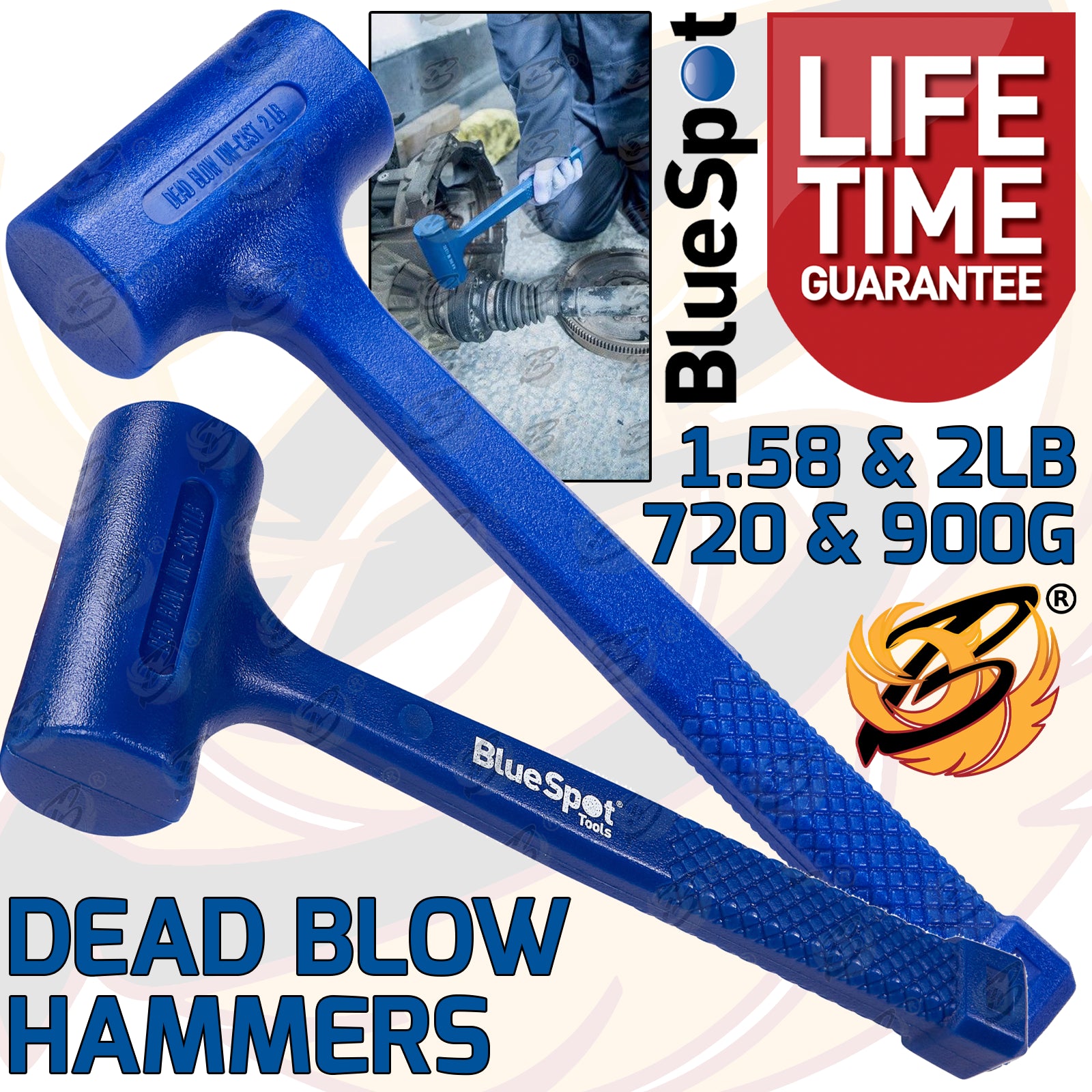 BLUESPOT 720G (1.58LB) & 900G (2LB) DEAD BLOW HAMMERS