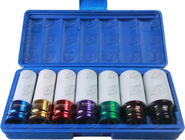 US PRO 7PCS 1/2" DRIVE 6 POINT ALLOY WHEEL NUT SOCKETS 17MM - 27MM