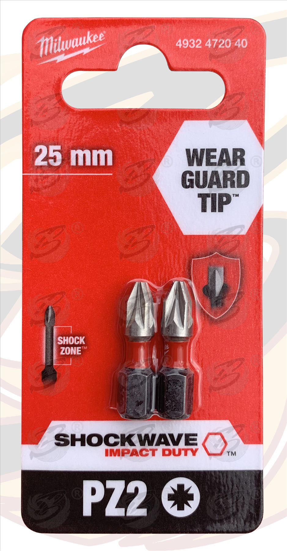MILWAUKEE 2PCS x PZ2 x 25MM POZIDRIVE IMPACT DRILL / DRIVER BIT ( SHOCKWAVE IMPACT DUTY )