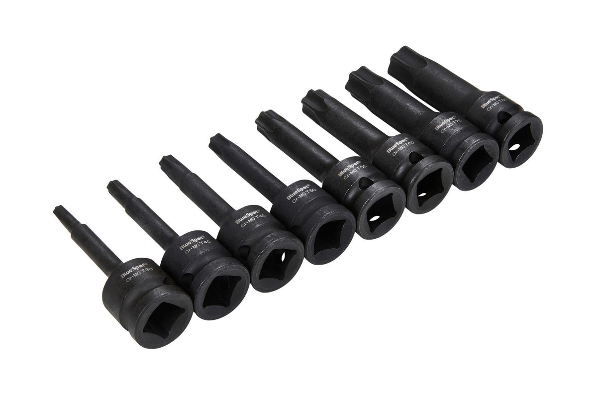 BlueSpot 8 Piece 1/2" Drive Impact Torx Bit Sockets T30 - T80 With A Manufacturers LifeTime Guarantee 01506