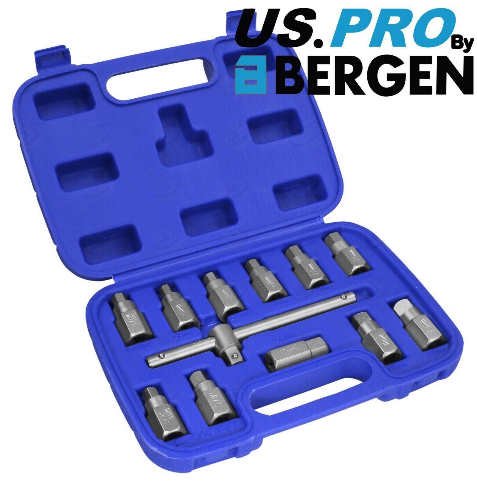 US Pro 12 Piece 3/8" Drive Drain Plug Key Set 3096