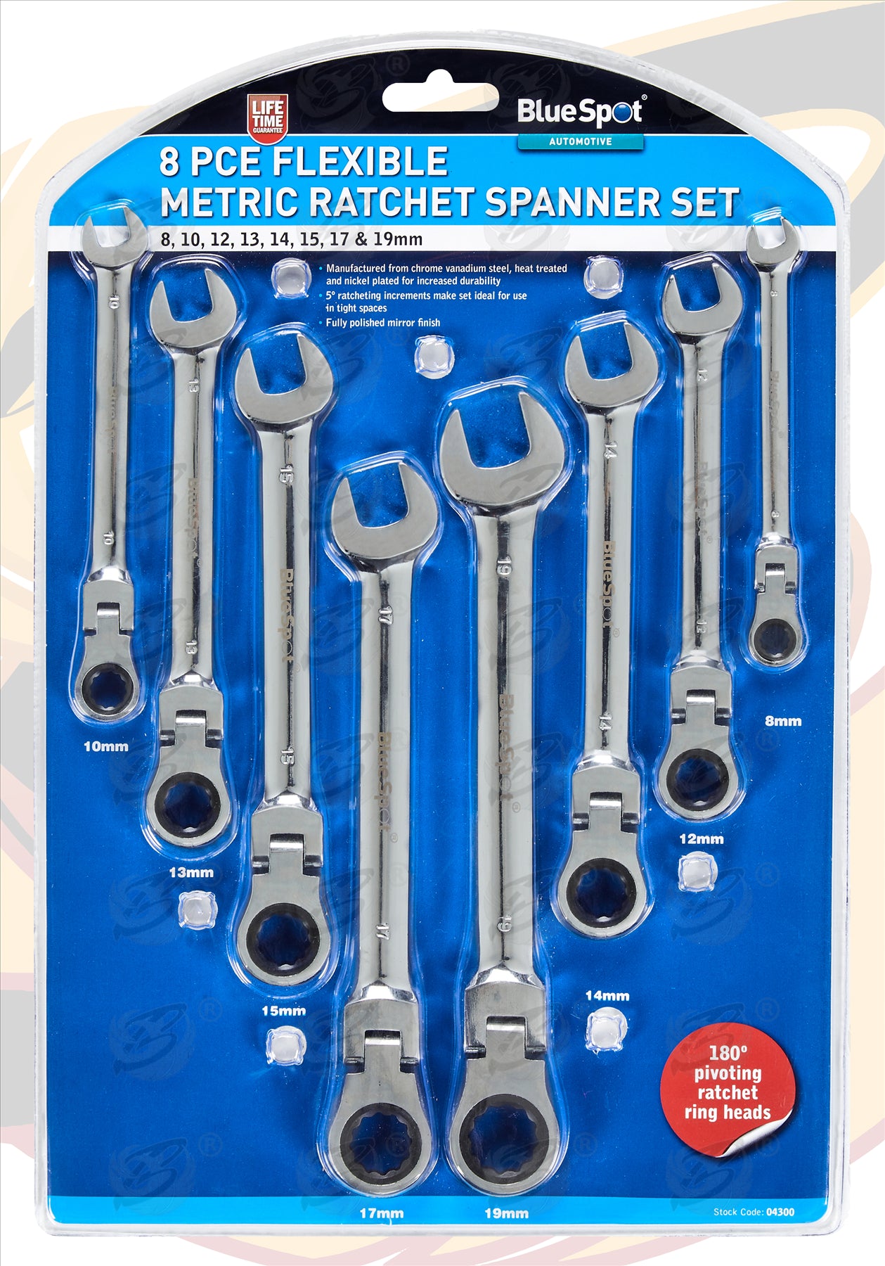 BLUESPOT 8PCS FLEXIBLE RATCHET SPANNER SET 8MM - 19MM
