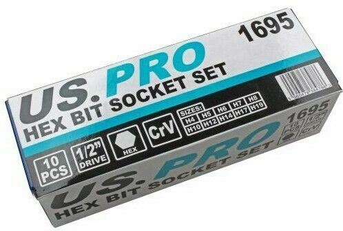 US PRO 10PCS 1/2" DRIVE HEX BIT SOCKETS H4 - H19