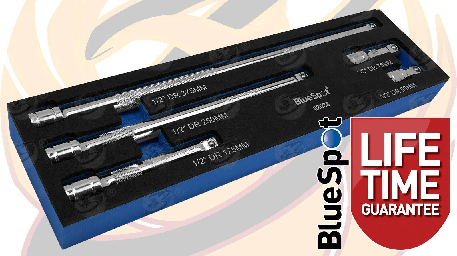 BlueSpot 5 Piece 1/2" Drive Extension Bars 50mm - 375mm 02088
