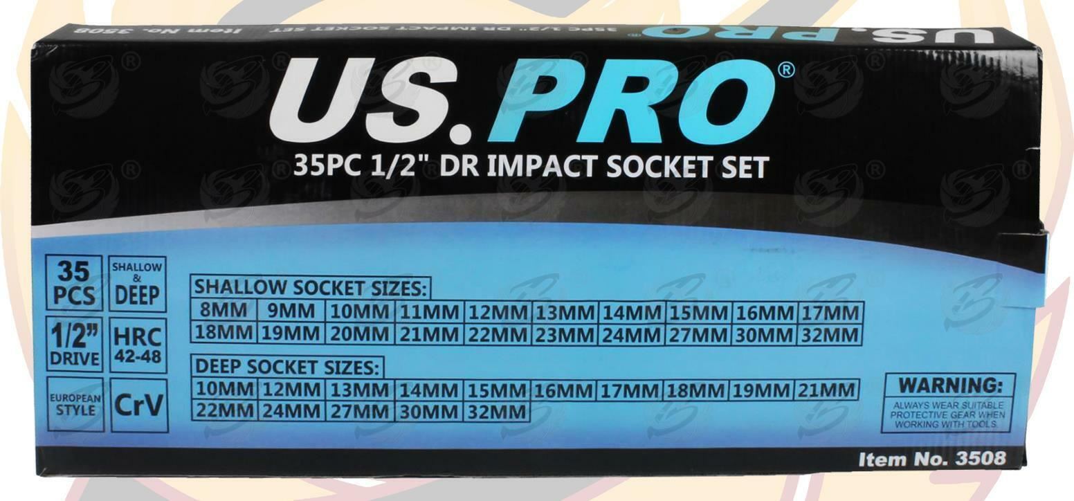 US Pro 35 Piece 1/2" Drive 6 Point Deep & Shallow Impact Sockets 8mm - 32mm  3508