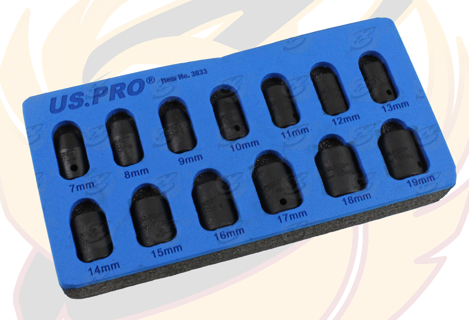 US Pro 13 Piece 3/8" Drive 6 Point Shallow Impact Sockets 7mm - 19mm ( 3833 )