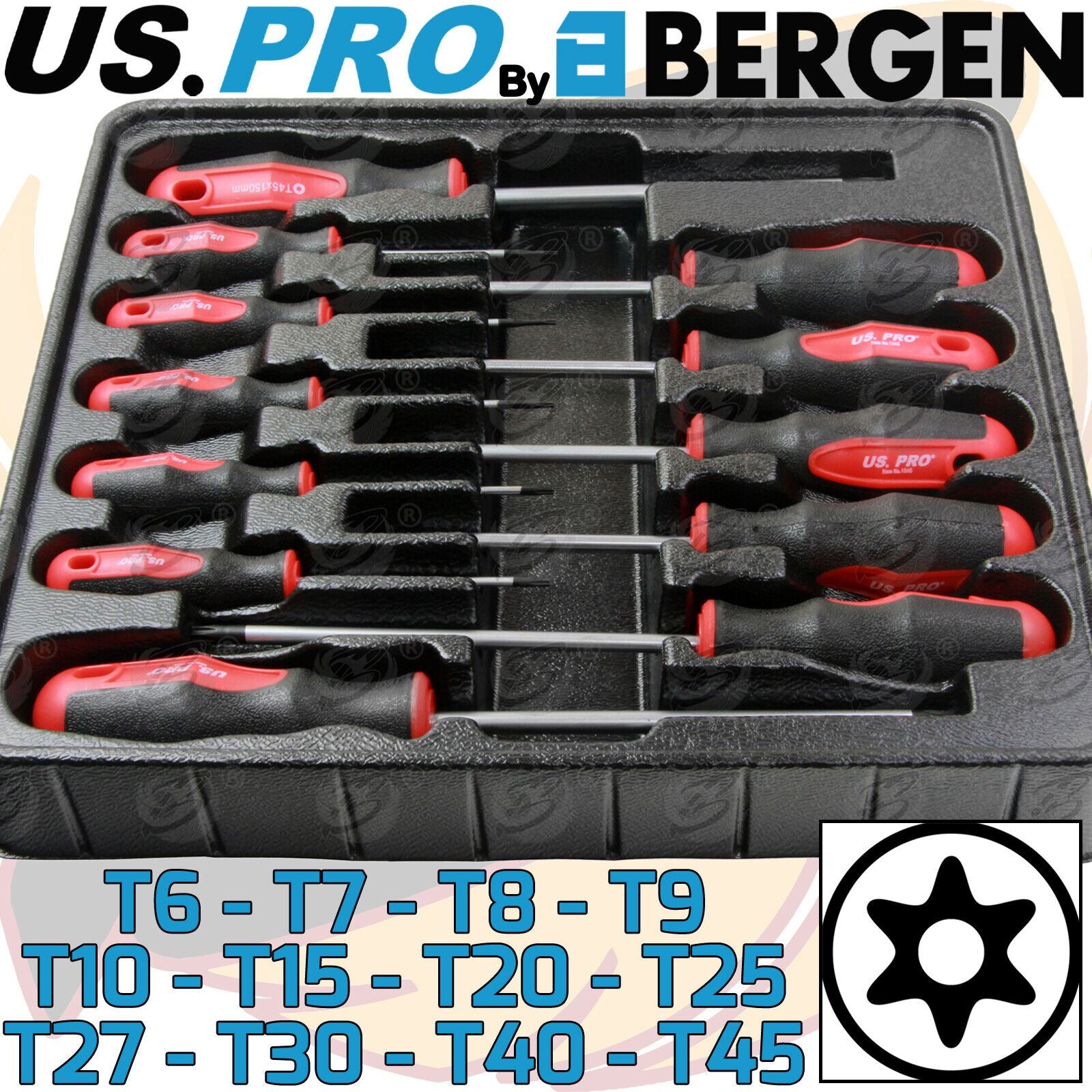 US Pro 12 Piece Magnetic Tamperproof Torx Screwdrivers T6 - T45 ( 1545 )