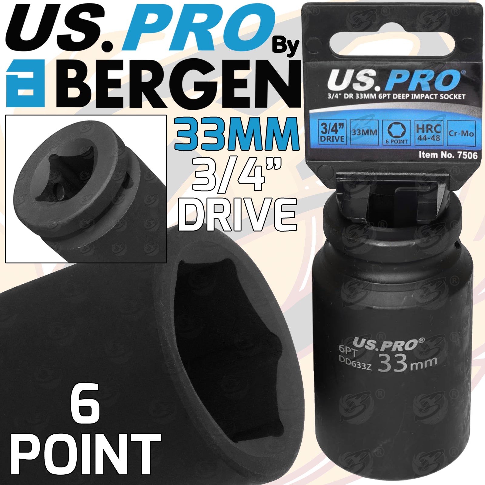 US PRO 33MM 3/4" DRIVE 6 POINT DEEP IMPACT SOCKET ( SINGLE )