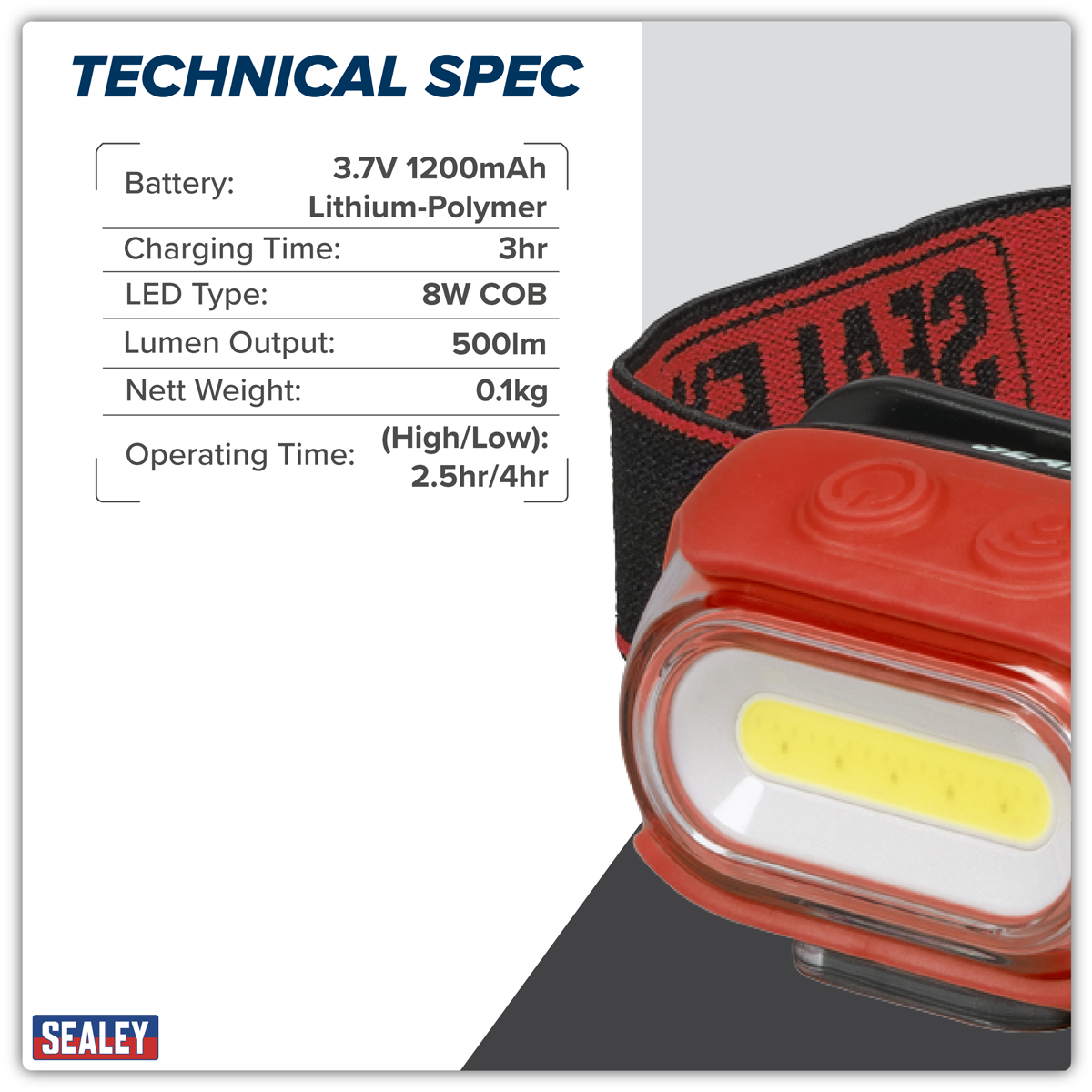 Sealey Rechargeable Head Torch with Auto-Sensor 8W COB LED HT08R