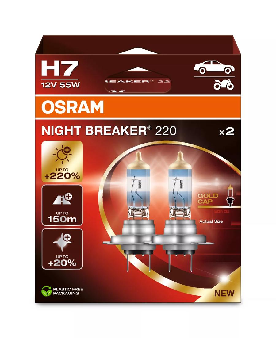 OSRAM H7 Night Breaker +220% Headlight Bulbs ( Twin Pack )  64210NB220 - 2HB