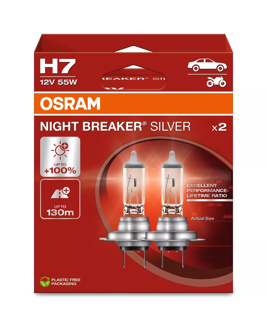 OSRAM H7 Night Breaker Silver +100% Headlight Bulbs ( Twin Pack )  64210NBS - 2HB