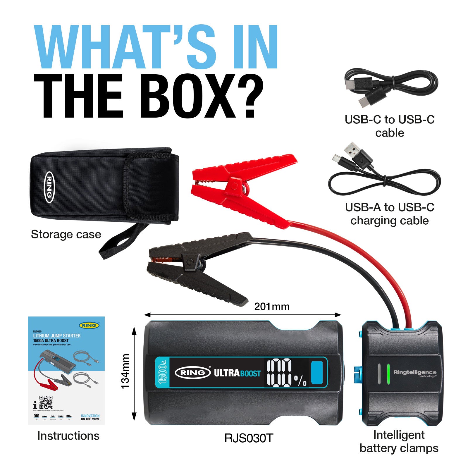 RING ULTRABOOST Jump Starter 1500Amp 12,000mAh  RJS030T