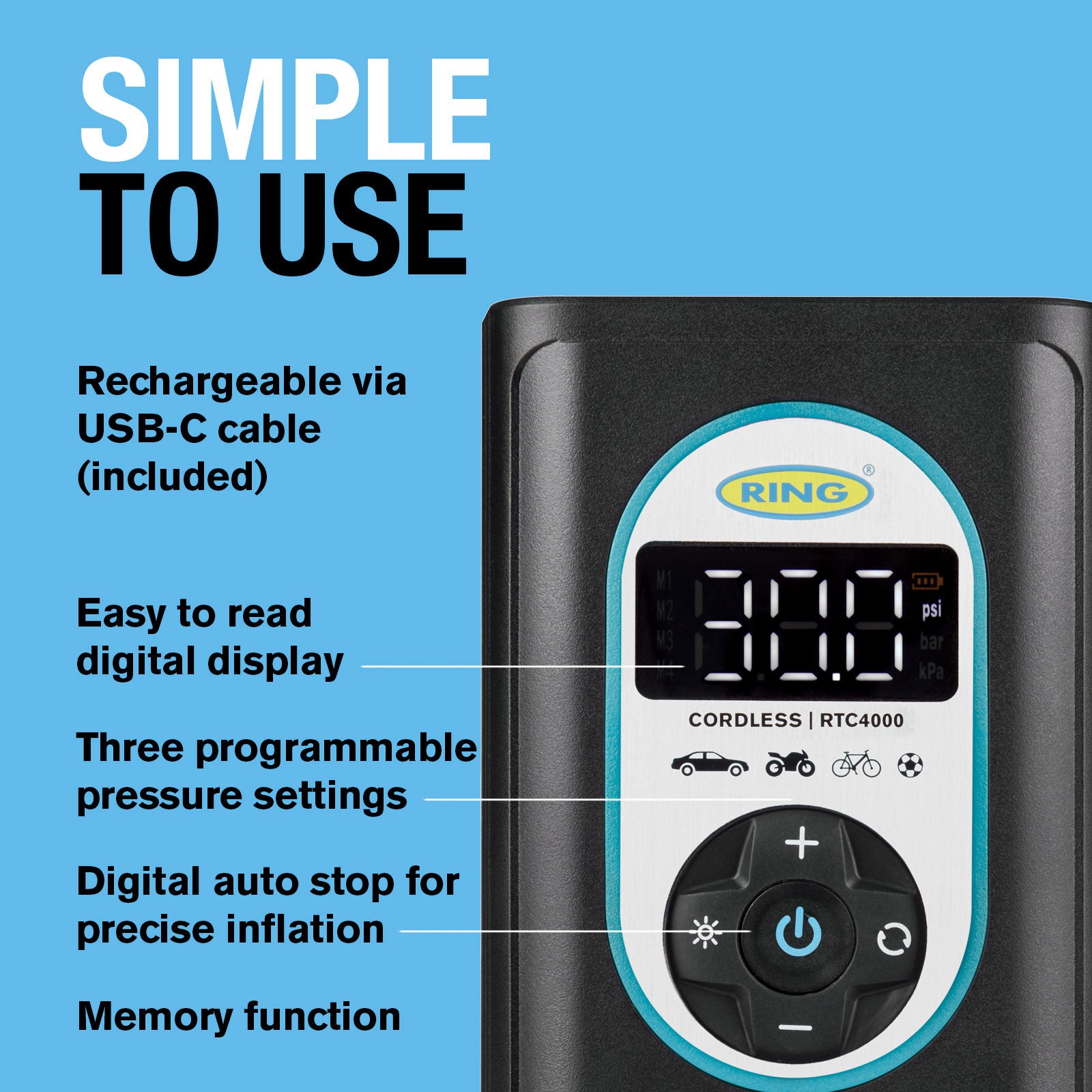 Ring Cordless Rechargeable Tyre Inflator   RTC4000