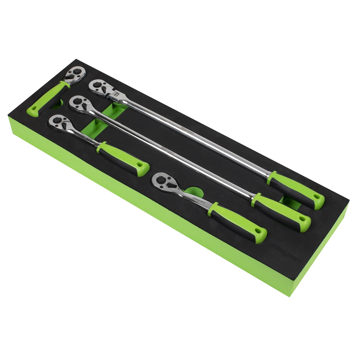 Siegen 5 Piece 3/8" Drive 72 Tooth Mixed Length, Standards & Flexible Head Ratchet Handle Set In EVA Foam Storage Block With A Manufacturers LifeTime Guarantee S01230
