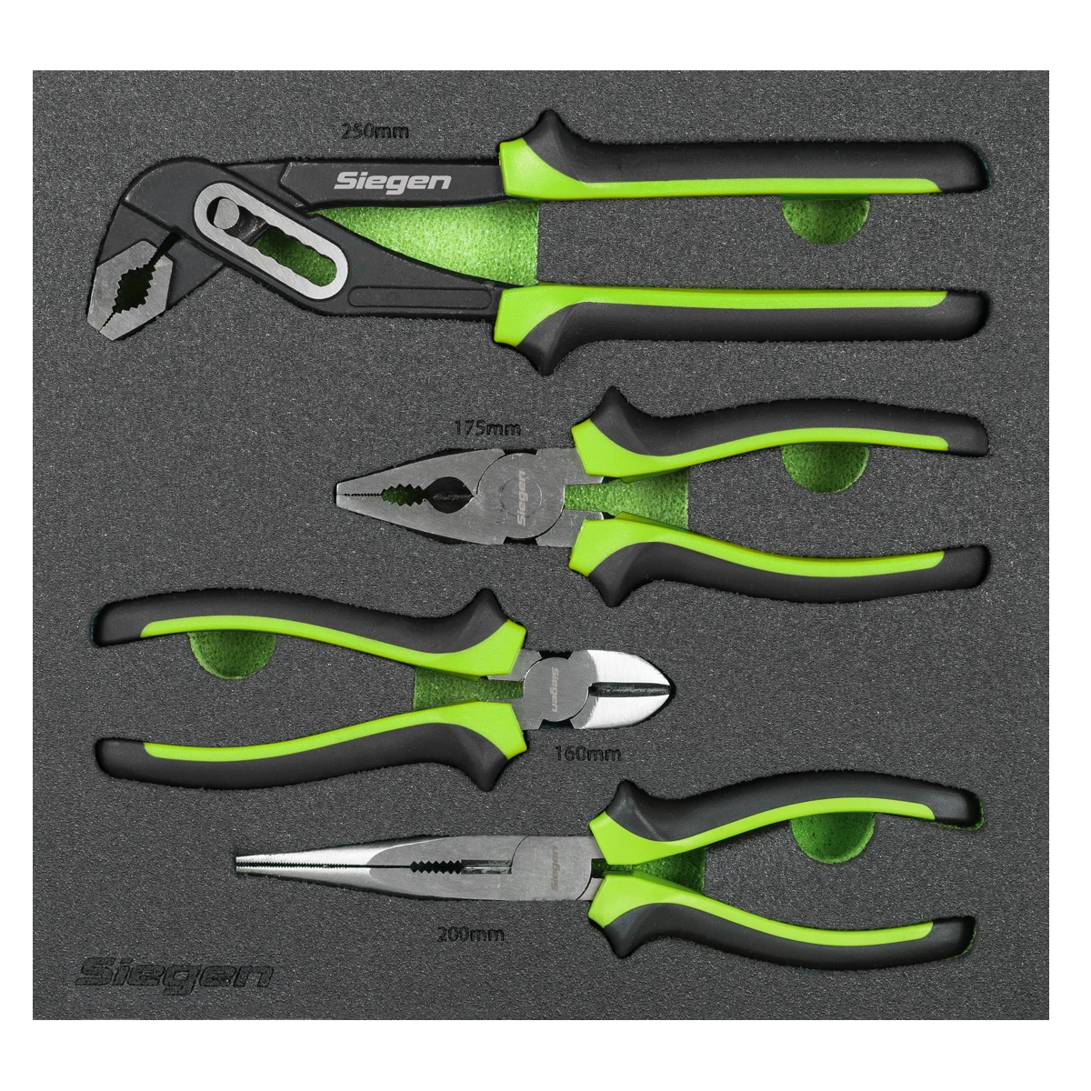 Siegen 4 Piece Comfort Grip Pliers Set ( Combi - Cutters - Long Nose - Water Pump ) In EVA Foam Storage Block With A Manufacturers LifeTime Guarantee S01298