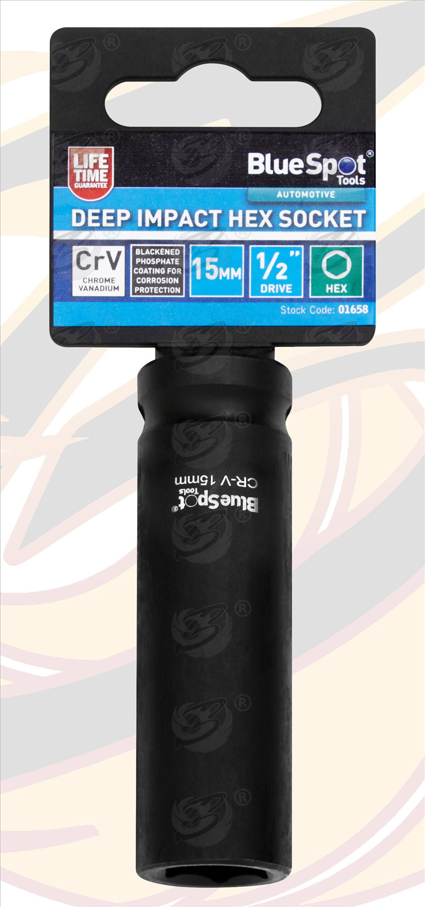BLUESPOT 15MM 1/2" DRIVE 6 POINT DEEP IMPACT SOCKET ( SINGLE )
