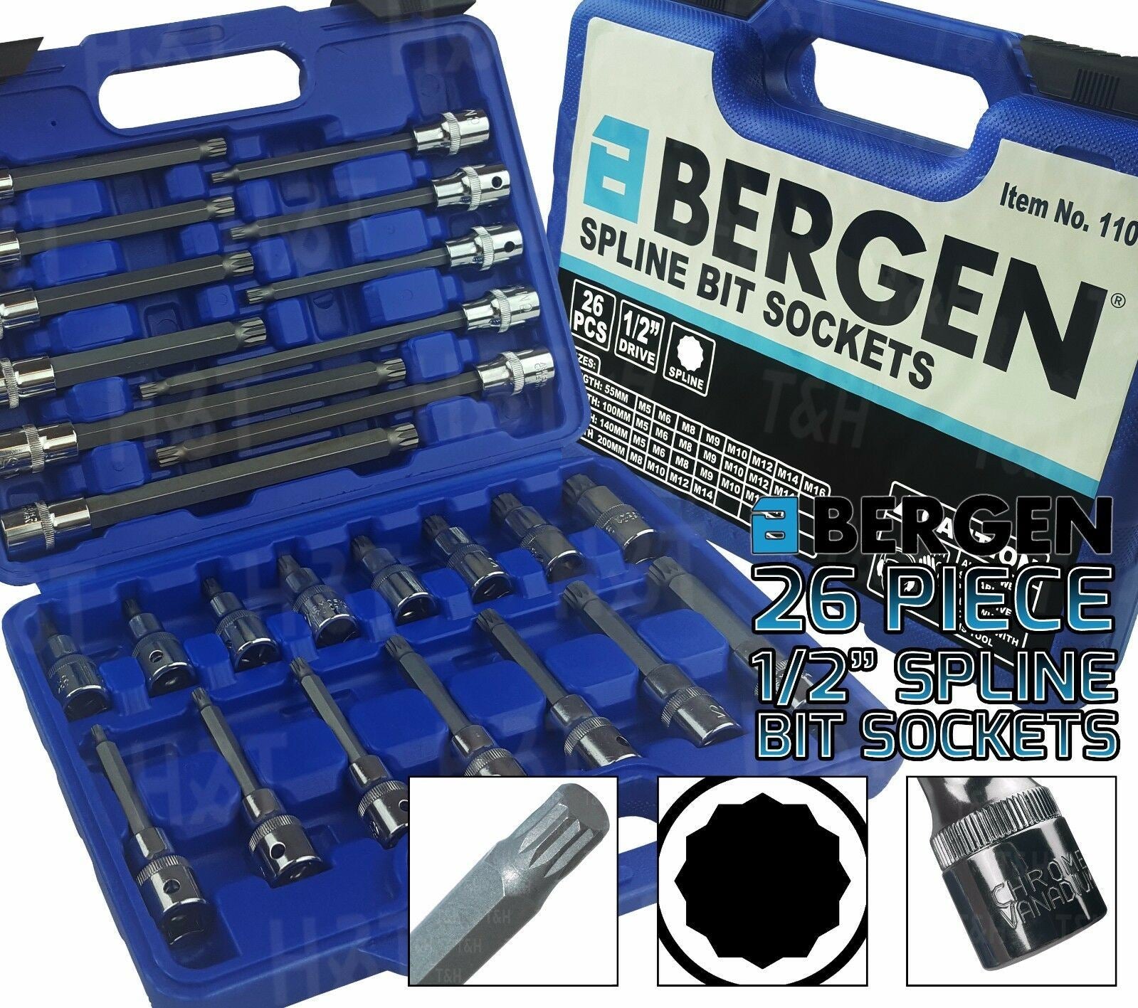 US PRO 26PCS 1/2" DRIVE SPLINE BIT SOCKETS M5 - M16
