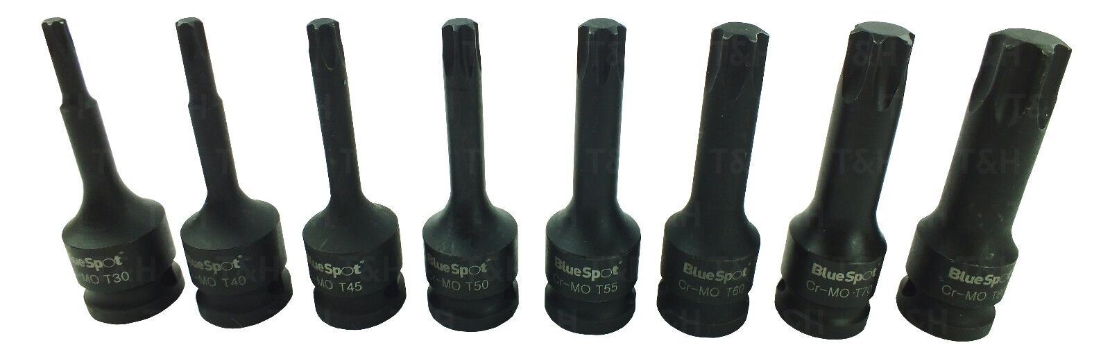 BLUESPOT 8PCS 1/2" DRIVE IMPACT TORX BIT SOCKETS T30 - T0