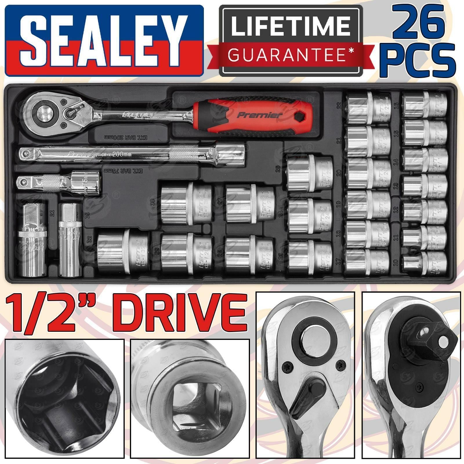 SEALEY 26PCS 1/2" DRIVE 6 POINT SOCKET SET 10MM - 32MM