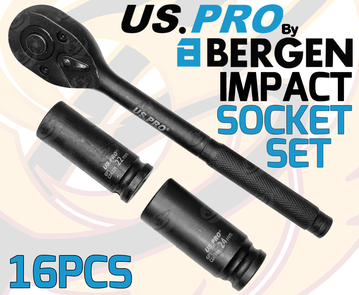 US Pro 16 Piece 1/2" Drive 6 Point Deep Impact Socket Set 10mm - 24mm ( 3987 )
