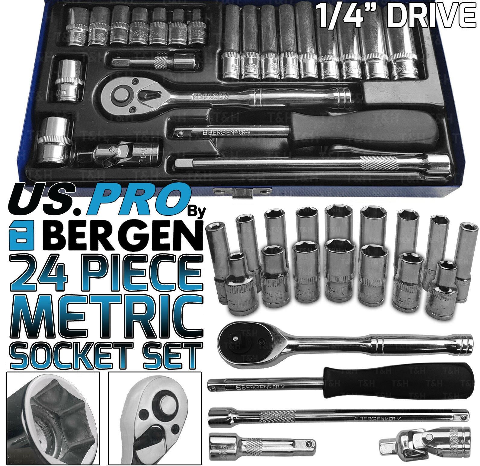 US PRO 24PCS 1/4" DRIVE 6 POINT SOCKET SET 4MM - 13MM