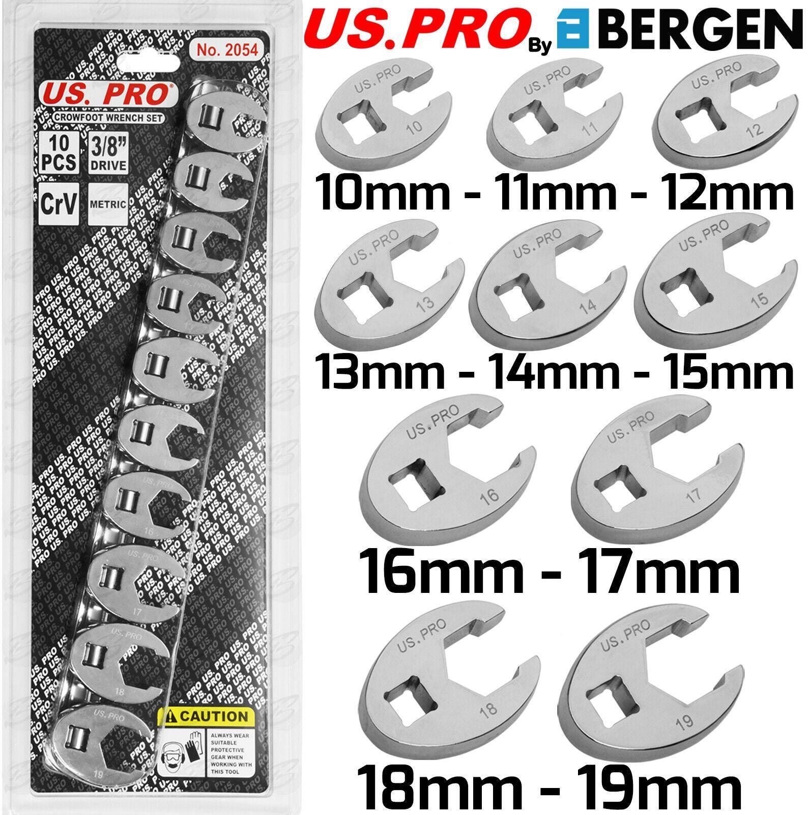 US PRO 3/8" DRIVE CROWS FOOT SPANNERS 10MM - 19MM