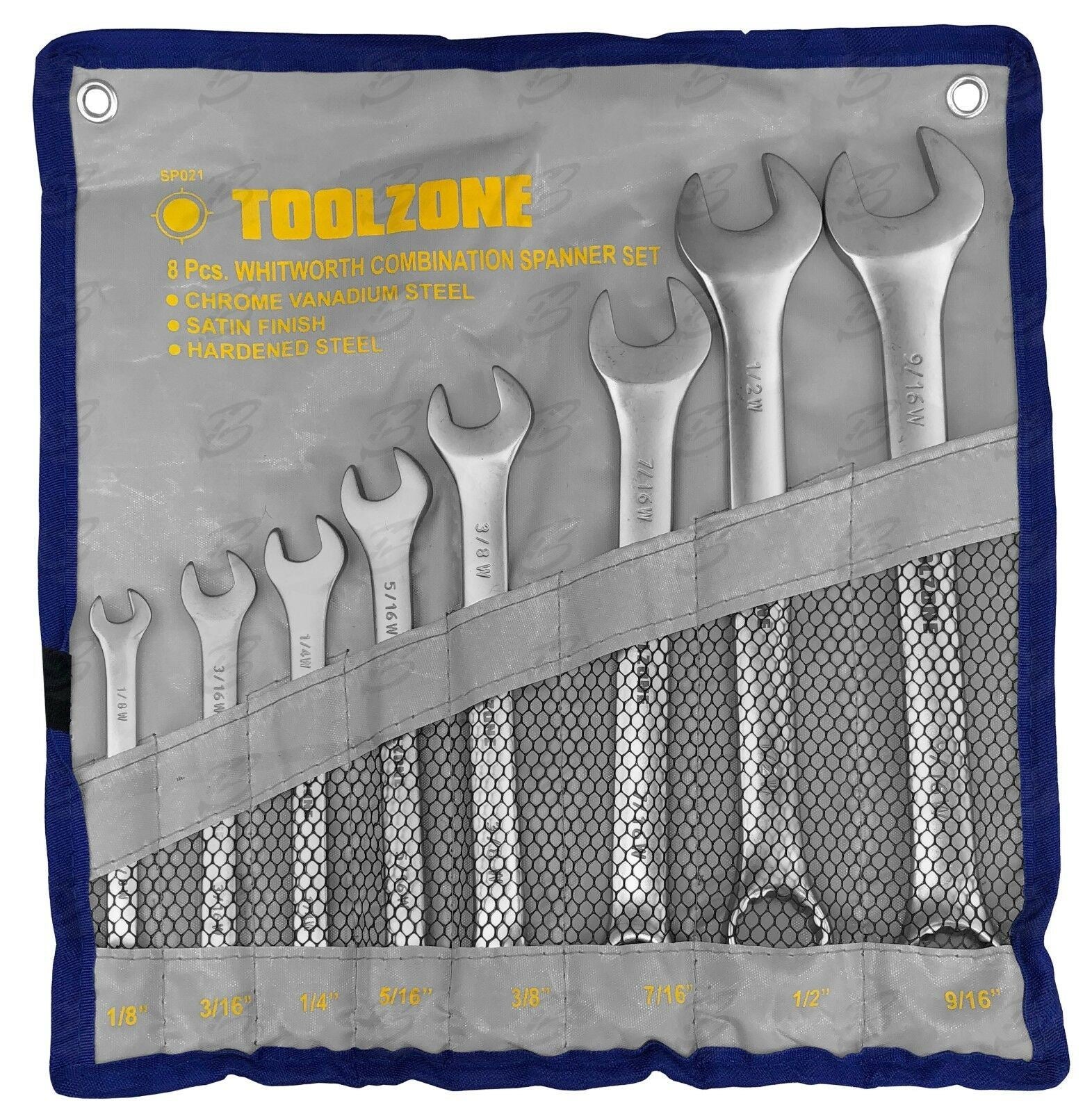 TOOLZONE 8PCS WHITWORTH COMBINATION SPANNERS 1/8" - 9/16"