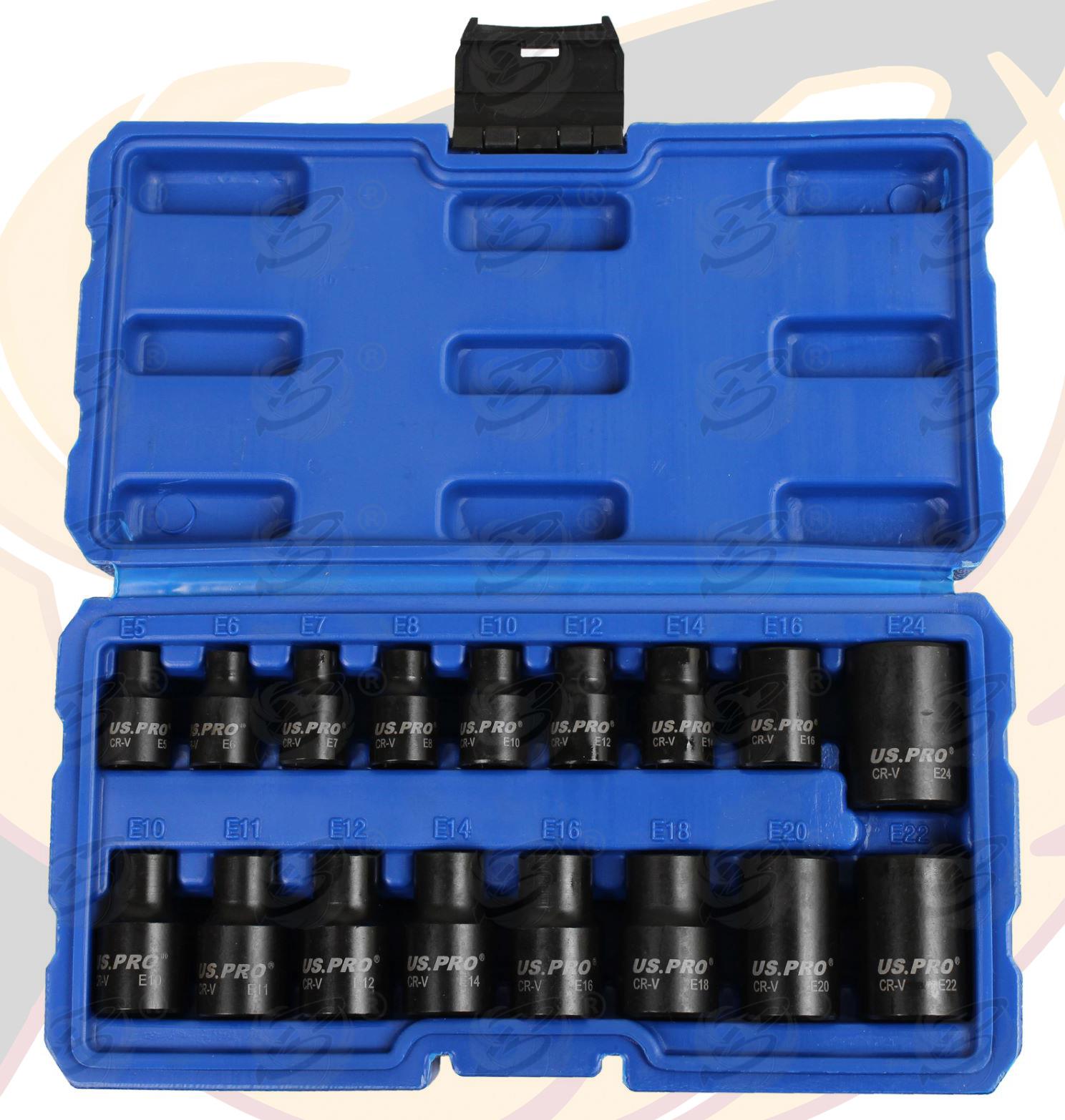US PRO 17PCS 3/8" & 1/2" DR IMPACT E - TORX SOCKETS E5 - E24