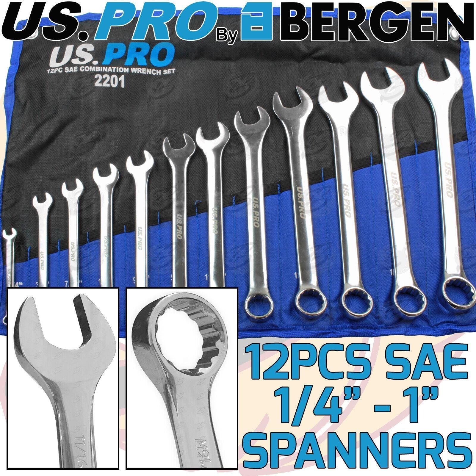 US PRO 12PCS SAE COMBINATION SPANNERS 1/4" - 1"