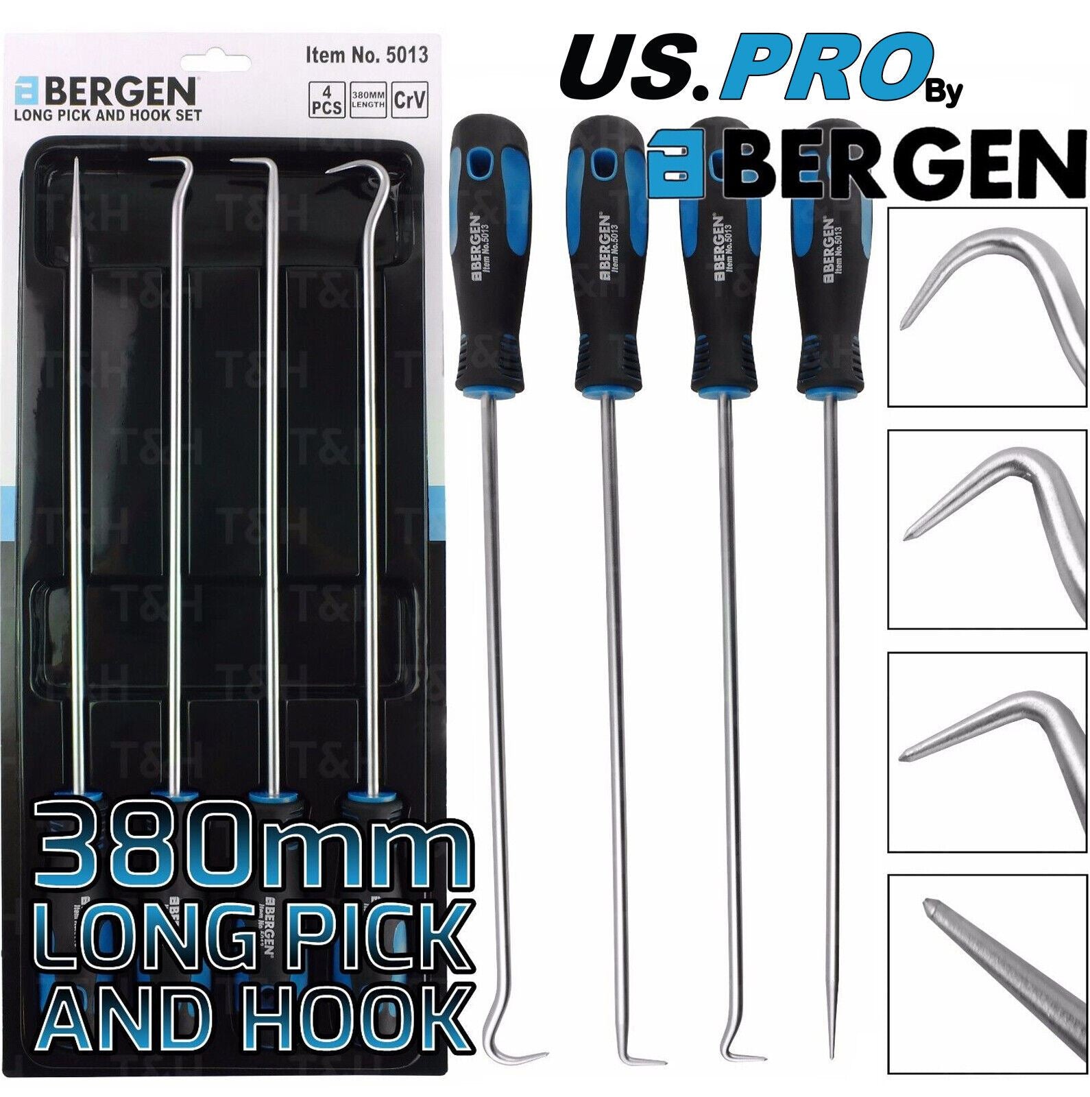 US Pro 4 Piece 380mm Extra Long Hook & Pick Set 5036