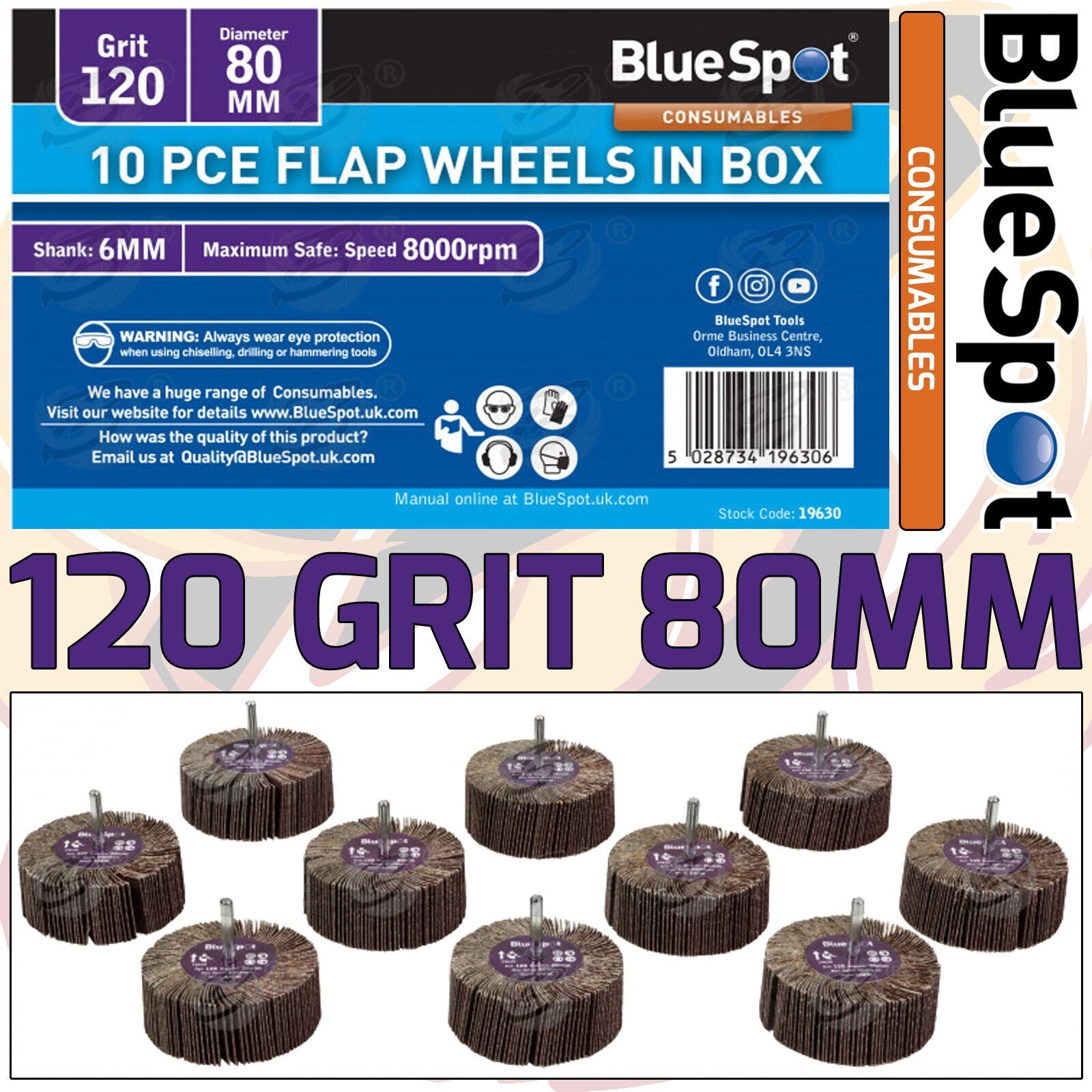 BLUESPOT 10PCS FLAP WHEEL DISCS ( 120 GRIT - 80MM )