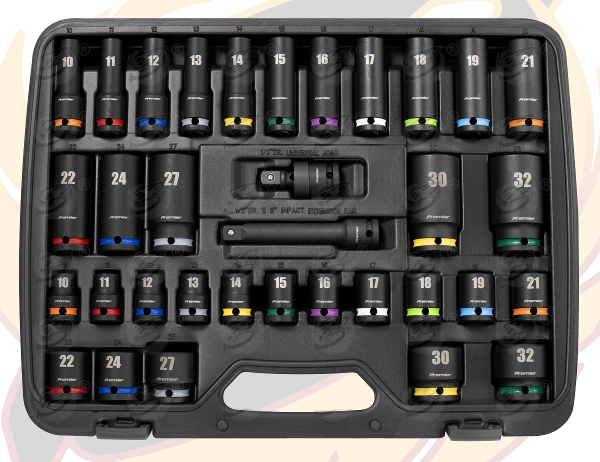 Sealey 34 Piece 1/2" Drive 6 Point Deep & Shallow Impact Sockets 10mm - 32mm ( AK5635M )