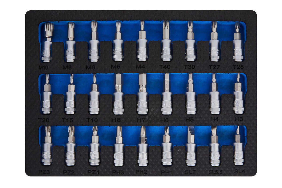 BlueSpot 27 Piece 1/4" Mixed Socket Bit Set In Foam With A Manufacturers LifeTime Guarantee 01610