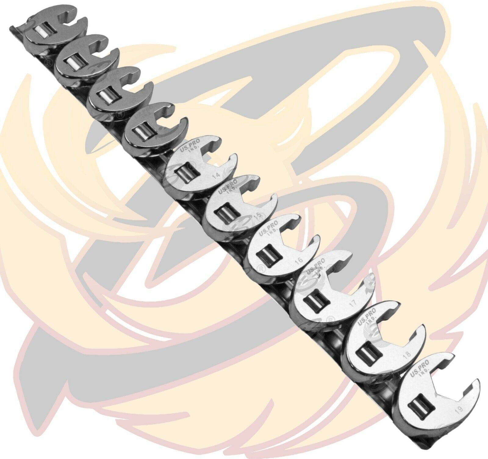 US PRO INDUSTRIAL 10PCS 3/8" DRIVE CROWFOOT SPANNERS 10MM - 19MM