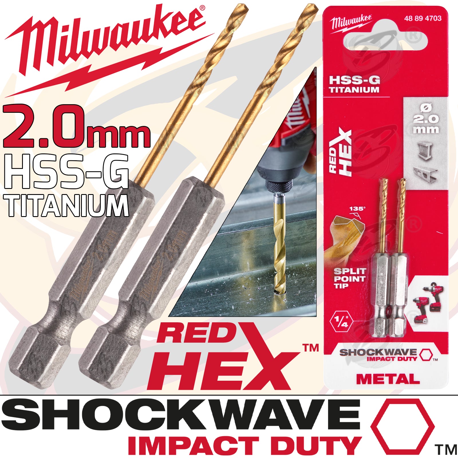 MILWAUKEE 2.0MM HSS TITANIUM METAL RED HEX DRILL BIT