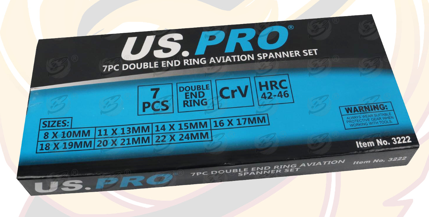 US PRO 7PCS EXTRA LONG AVIATION SPANNERS 8MM - 24MM