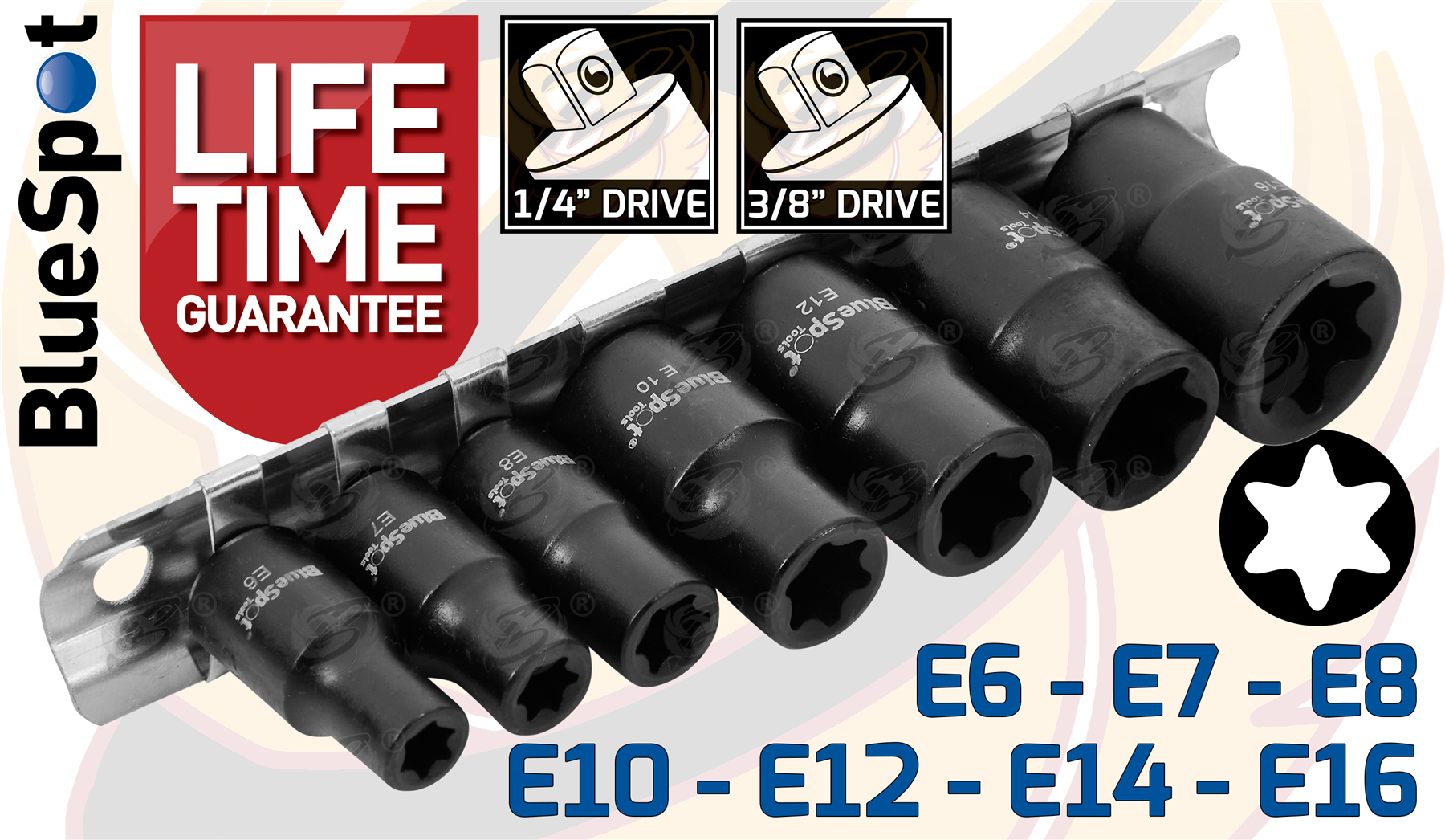 BlueSpot 7 Piece 1/4"-3/8" Impact E Torx Sockets ( 01592 )
