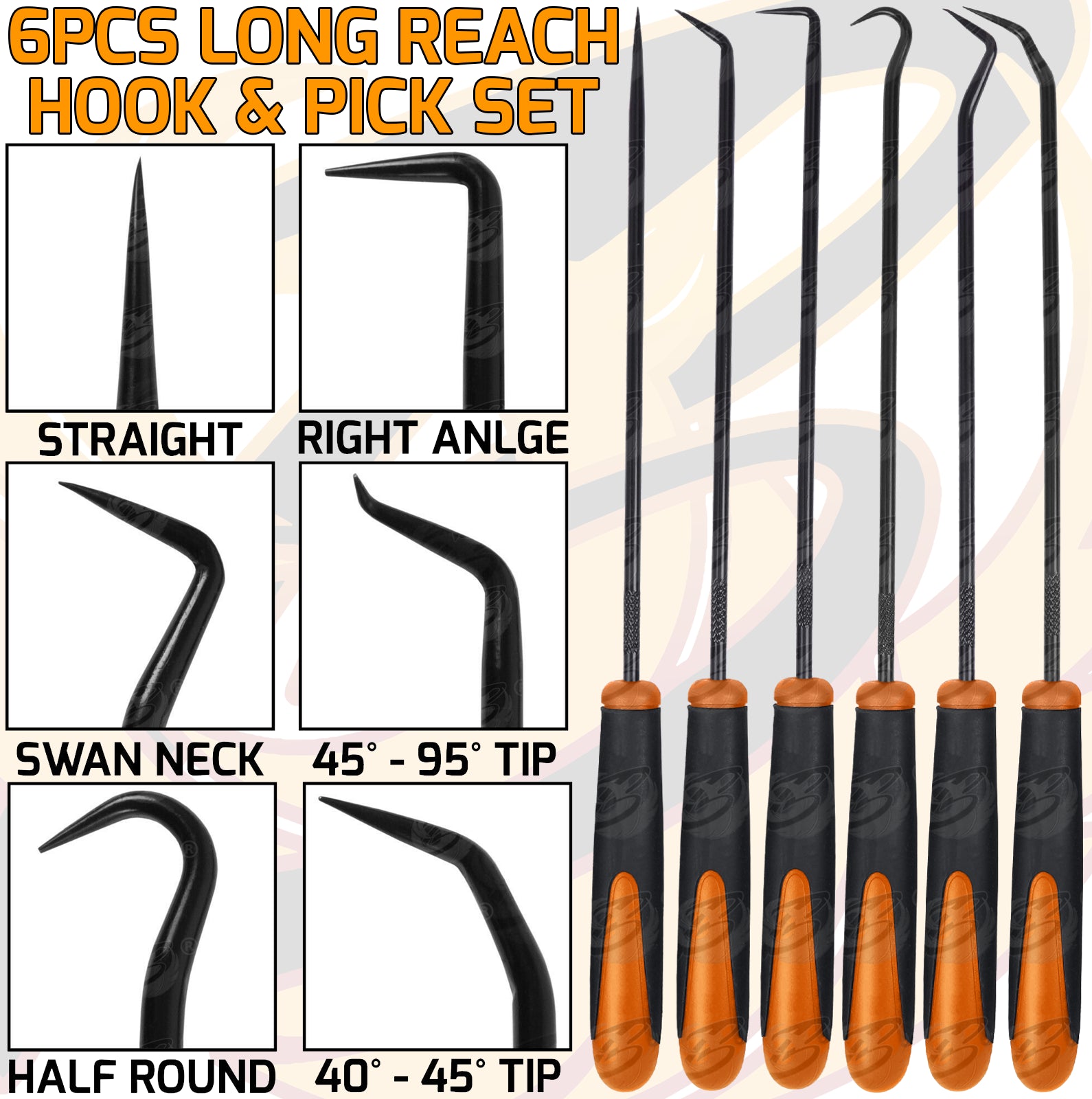 TOOLZONE 6PCS LONG REACH HOOK & PICK SET