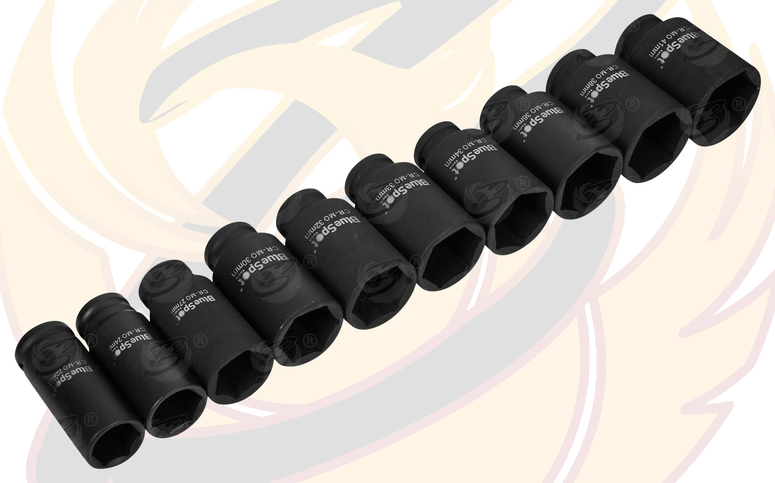 BLUESPOT 10PCS 1/2" DRIVE 6 POINT DEEP IMPACT SOCKETS 22MM - 41MM