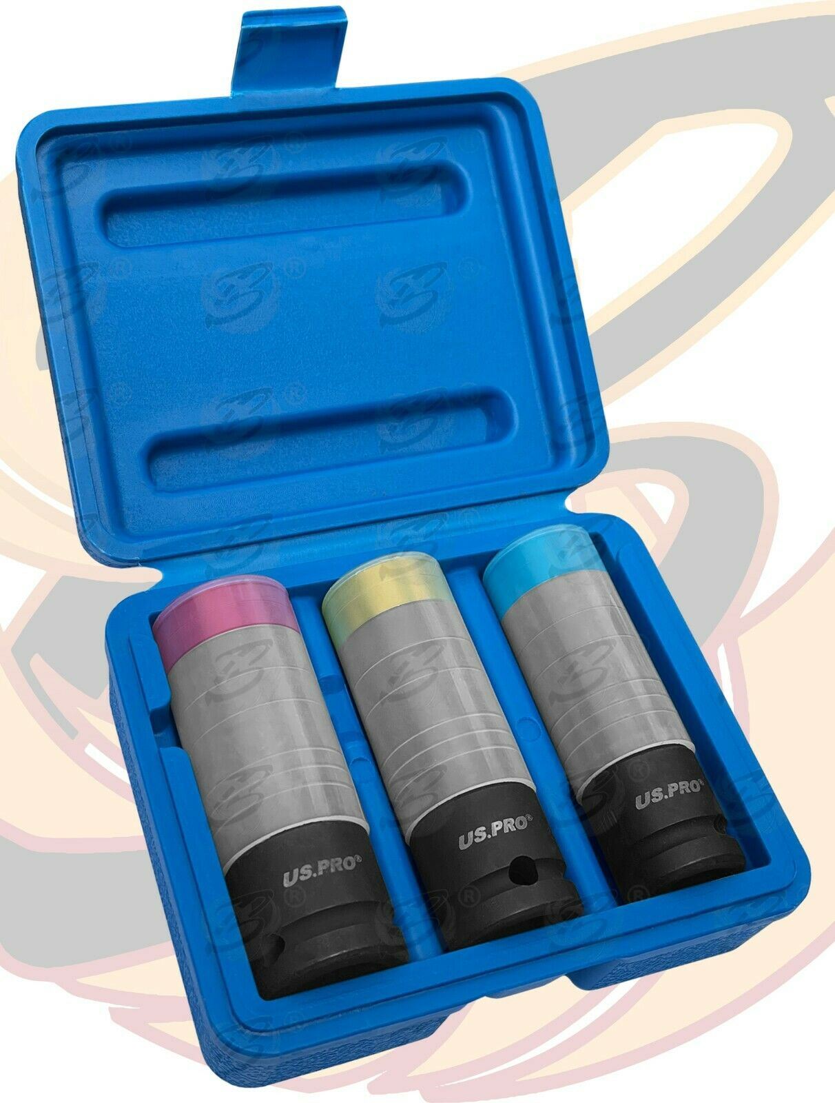 US PRO INDUSTRIAL 3PCS 1/2" DRIVE IMPACT ALLOY WHEEL NUT SOCKETS 17MM - 21MM