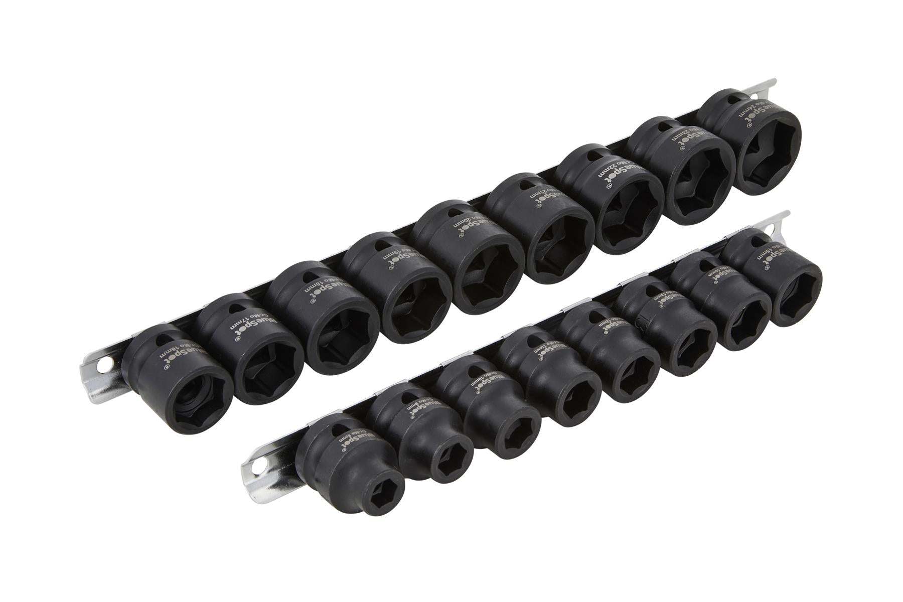 BlueSpot 17 Piece Metric 1/2" Low Profile Impact Sockets (8-24mm) ( 01602 )